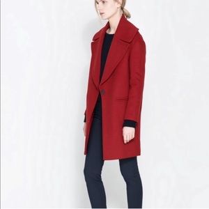 Zara single breasted red large lapel collar wool shacket coat size 4